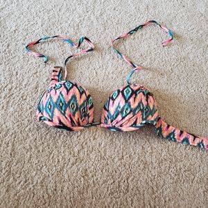 Sturdy cups with underwire halter Aztec print with gold painted on bikini top